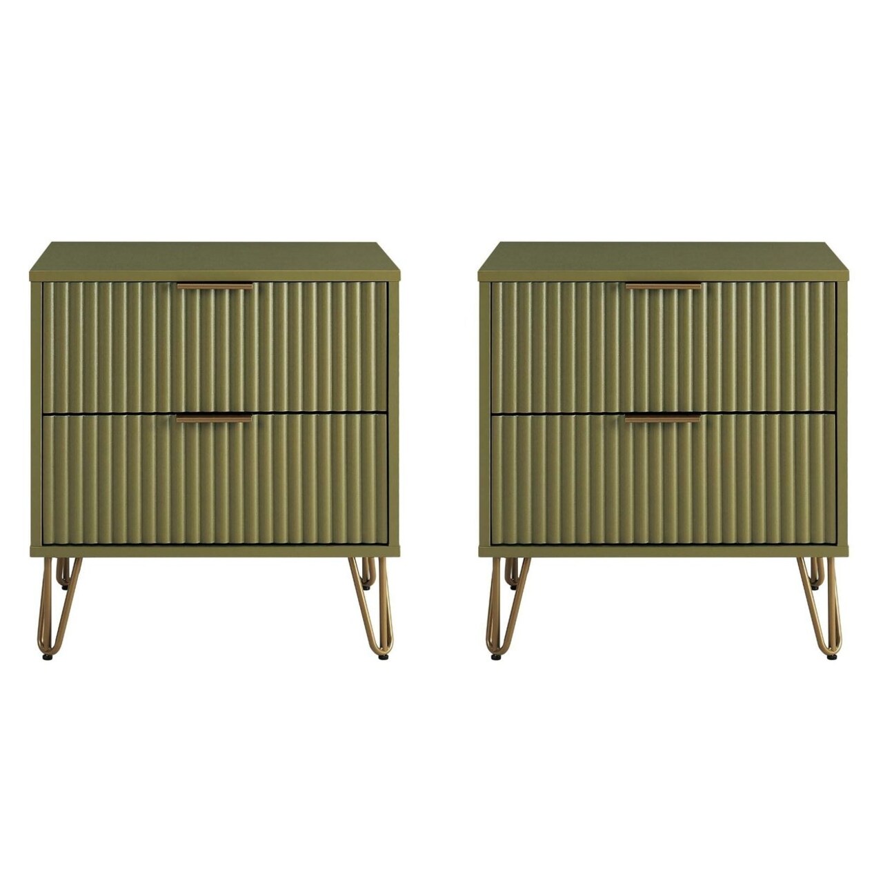 Manhattan Comfort DUMBO 2.0 Modern Nightstand with 2 Drawer and Metal Feet - Set of 2